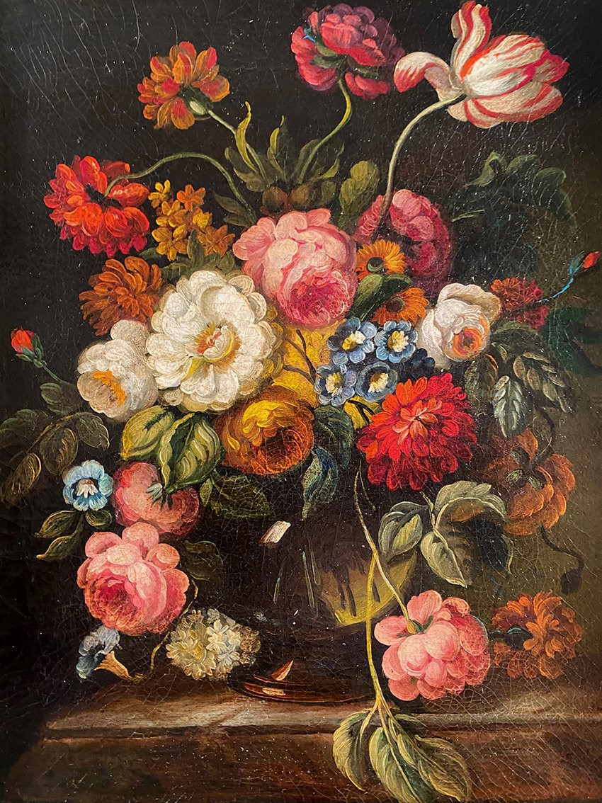 Nature morte aux fleurs d’après Pieter Casteels (1684 – 1749), huile sur toile-photo-2