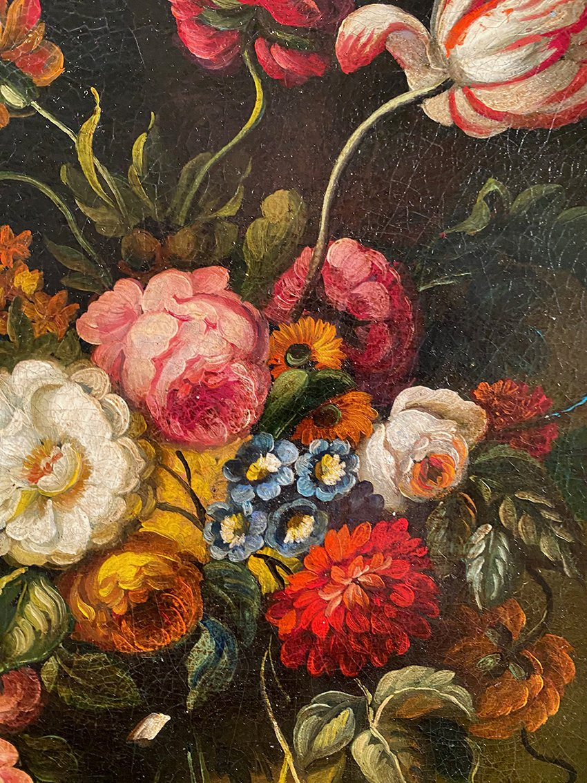 Nature morte aux fleurs d’après Pieter Casteels (1684 – 1749), huile sur toile-photo-3