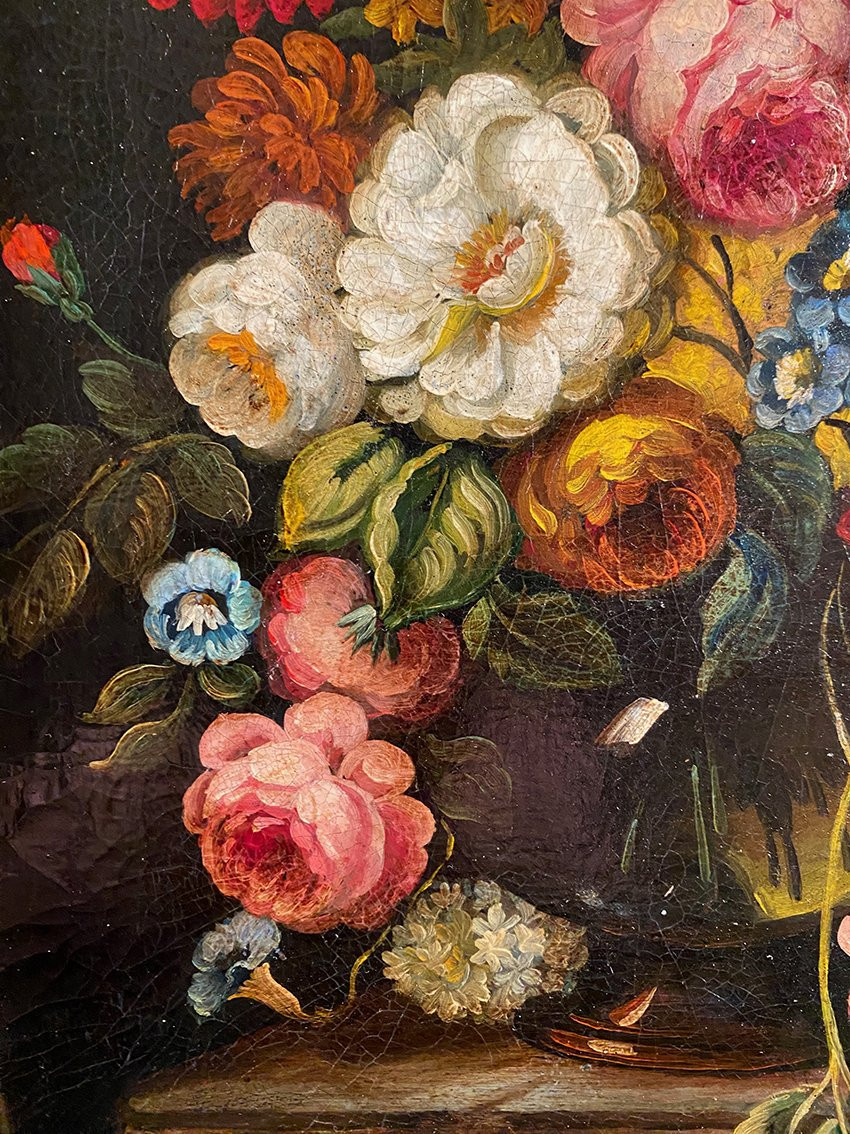 Nature morte aux fleurs d’après Pieter Casteels (1684 – 1749), huile sur toile-photo-4