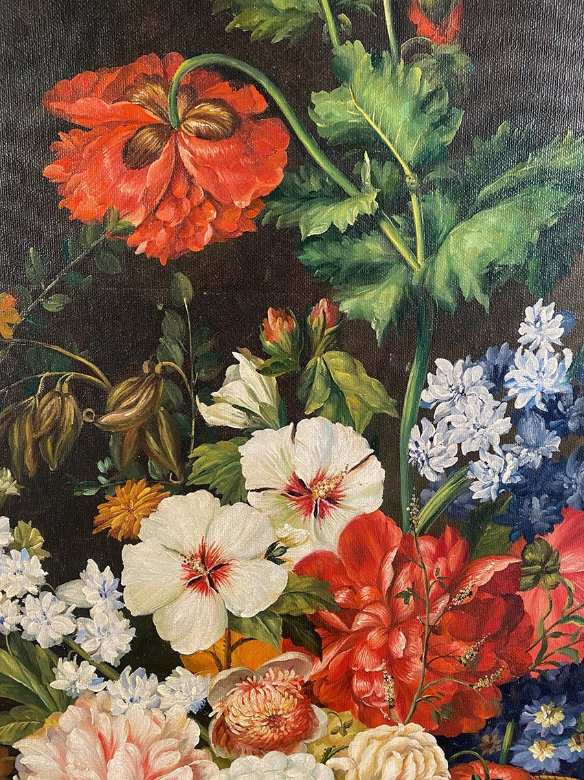 Nature morte aux fleurs à la manière de Gérard van Spaendonck, huile sur toile XXe-photo-3