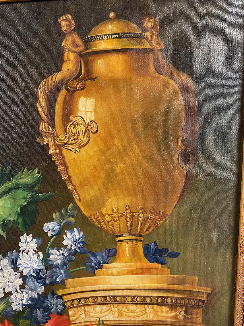 Nature morte aux fleurs à la manière de Gérard van Spaendonck, huile sur toile XXe-photo-4