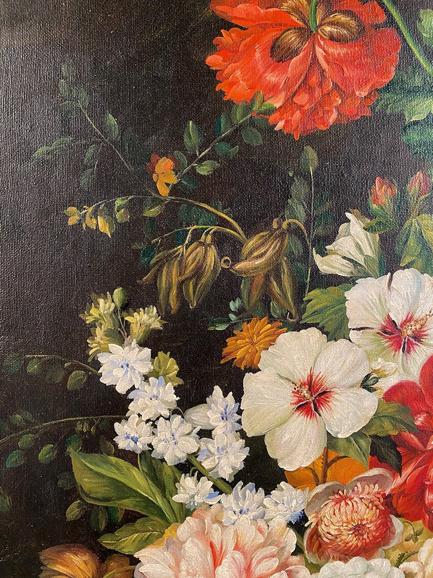 Nature morte aux fleurs à la manière de Gérard van Spaendonck, huile sur toile XXe-photo-1