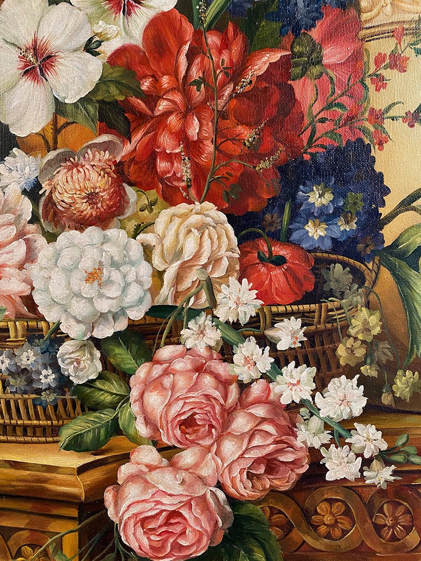 Nature morte aux fleurs à la manière de Gérard van Spaendonck, huile sur toile XXe-photo-2