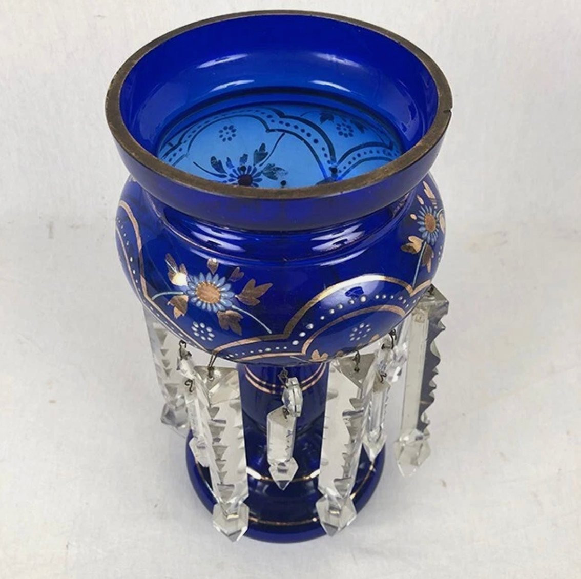 Porte ananas en cristal bleu et importantes pendeloques cristal transparent-photo-2