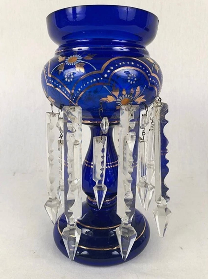 Porte ananas en cristal bleu et importantes pendeloques cristal transparent-photo-3