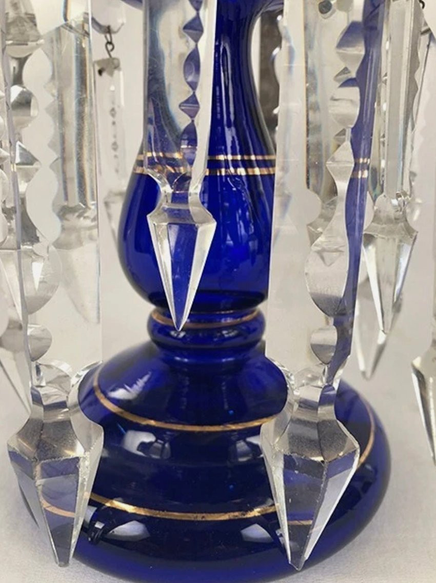 Porte ananas en cristal bleu et importantes pendeloques cristal transparent-photo-1