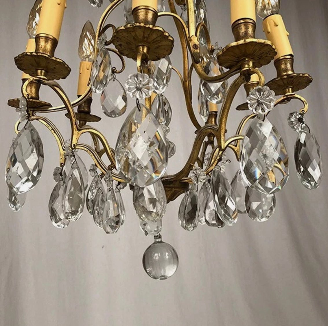 Cage Chandelier In Bronze And Gilt Brass With Glass Pendants-photo-3