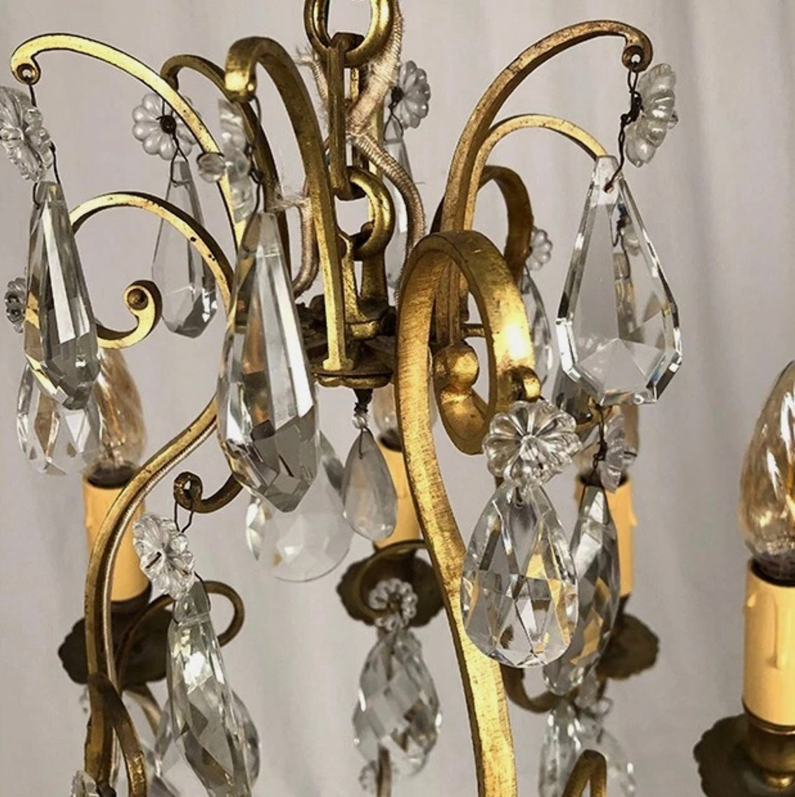 Cage Chandelier In Bronze And Gilt Brass With Glass Pendants-photo-4