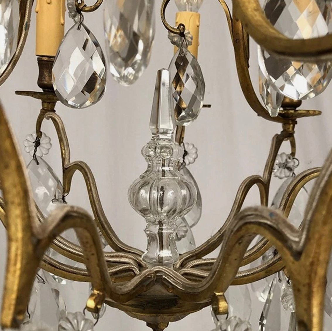 Cage Chandelier In Bronze And Gilt Brass With Glass Pendants-photo-3