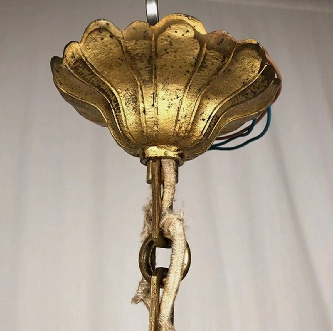 Cage Chandelier In Bronze And Gilt Brass With Glass Pendants-photo-4