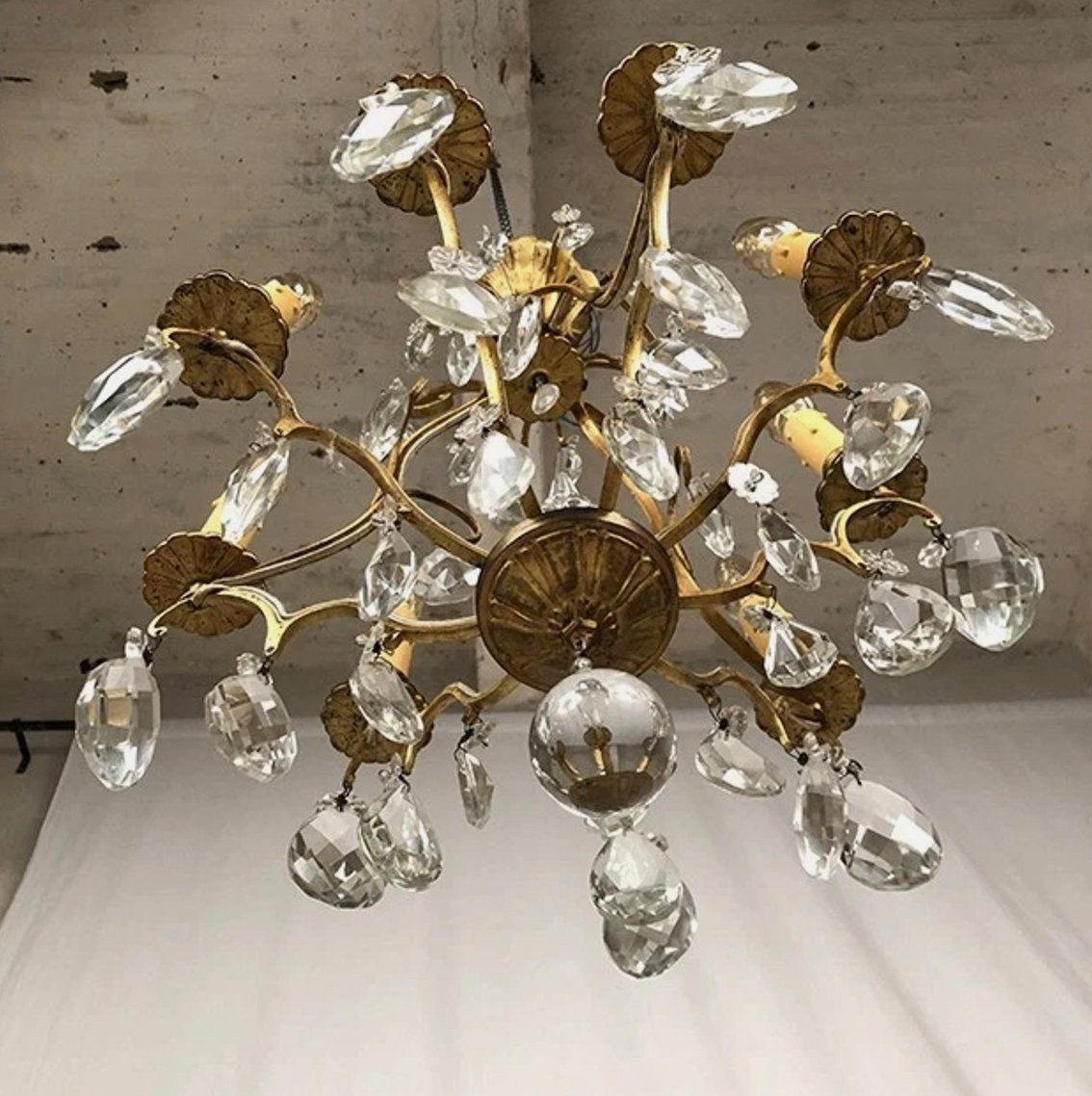 Cage Chandelier In Bronze And Gilt Brass With Glass Pendants-photo-5