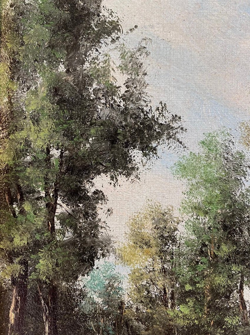 Alain Bonnaud (XXe), petite huile sur toile. « Femme sur un chemin en forêt »-photo-3