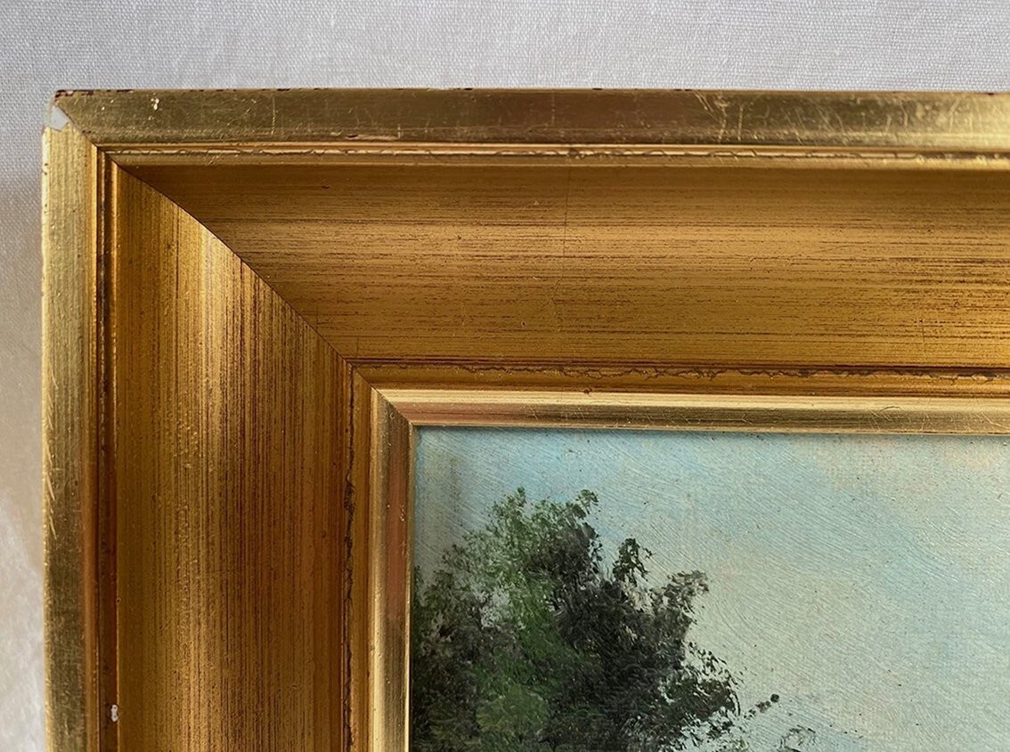 Alain Bonnaud (XXe), petite huile sur toile. « Femme sur un chemin en forêt »-photo-3