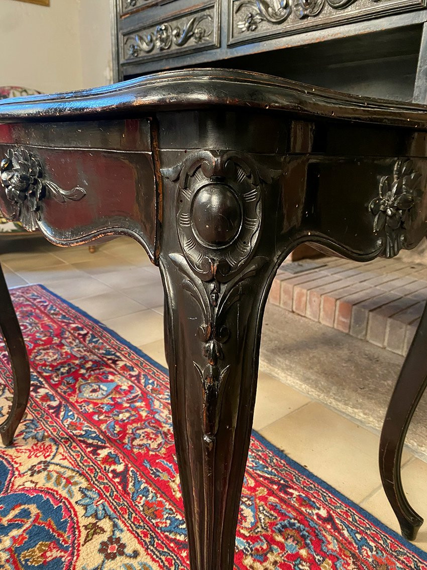 Bureau bonheur du jour Napoléon III en bois sculpté et noirci XIXe-photo-3