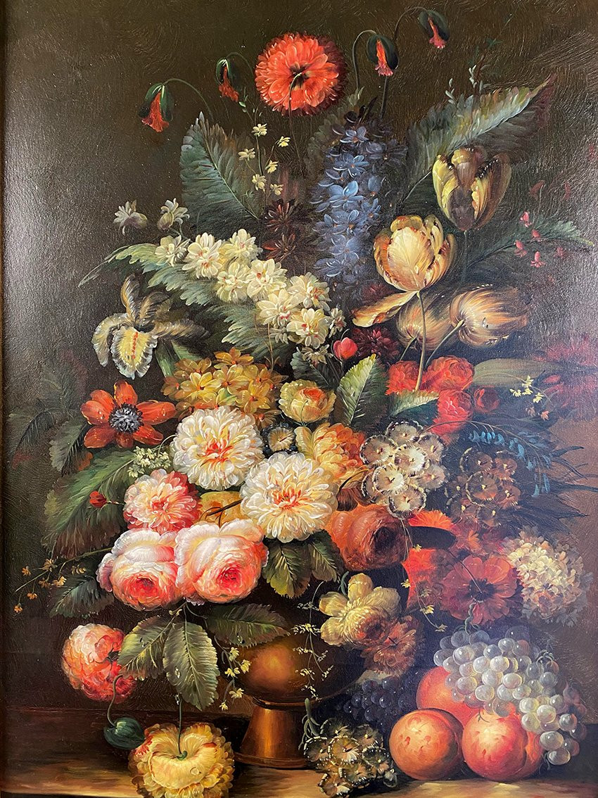 Brooks, grande nature morte aux fleurs. Huile sur toile XXe-photo-2