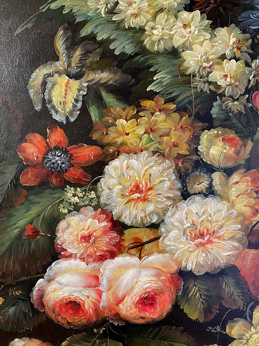 Brooks, grande nature morte aux fleurs. Huile sur toile XXe-photo-3