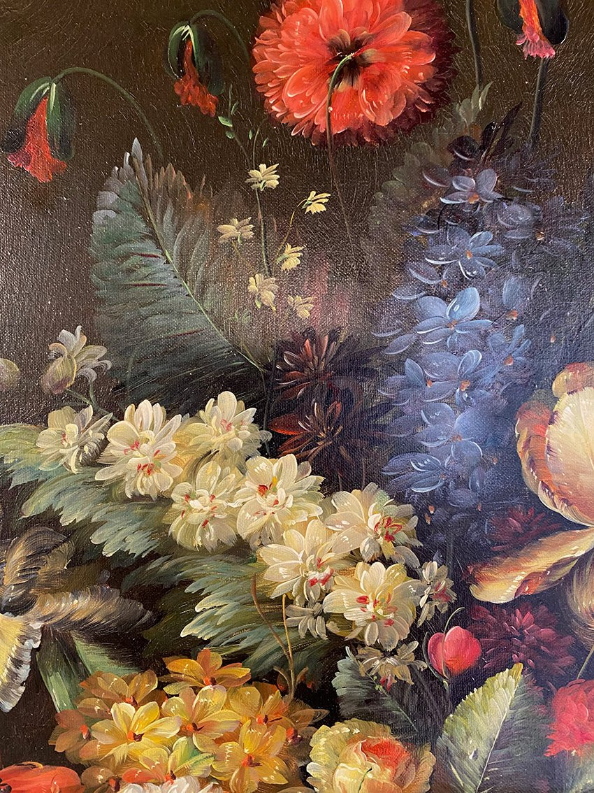 Brooks, grande nature morte aux fleurs. Huile sur toile XXe-photo-4