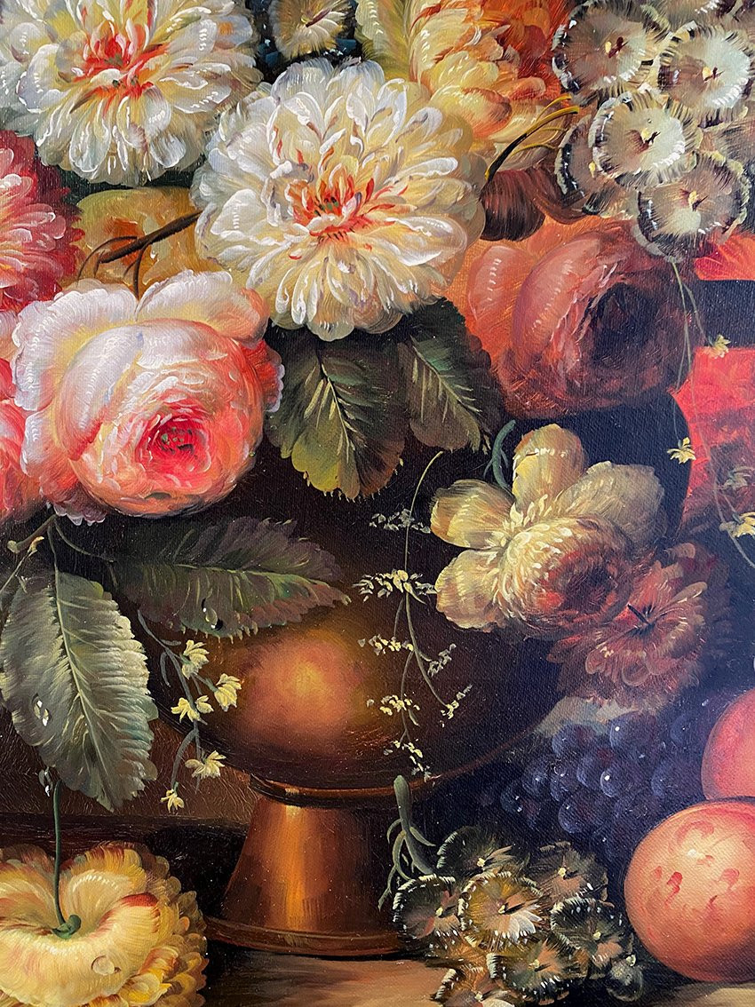 Brooks, grande nature morte aux fleurs. Huile sur toile XXe-photo-3