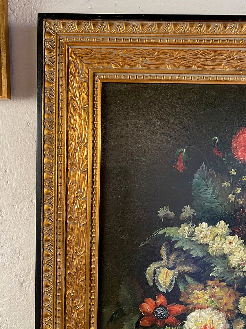 Brooks, grande nature morte aux fleurs. Huile sur toile XXe-photo-6