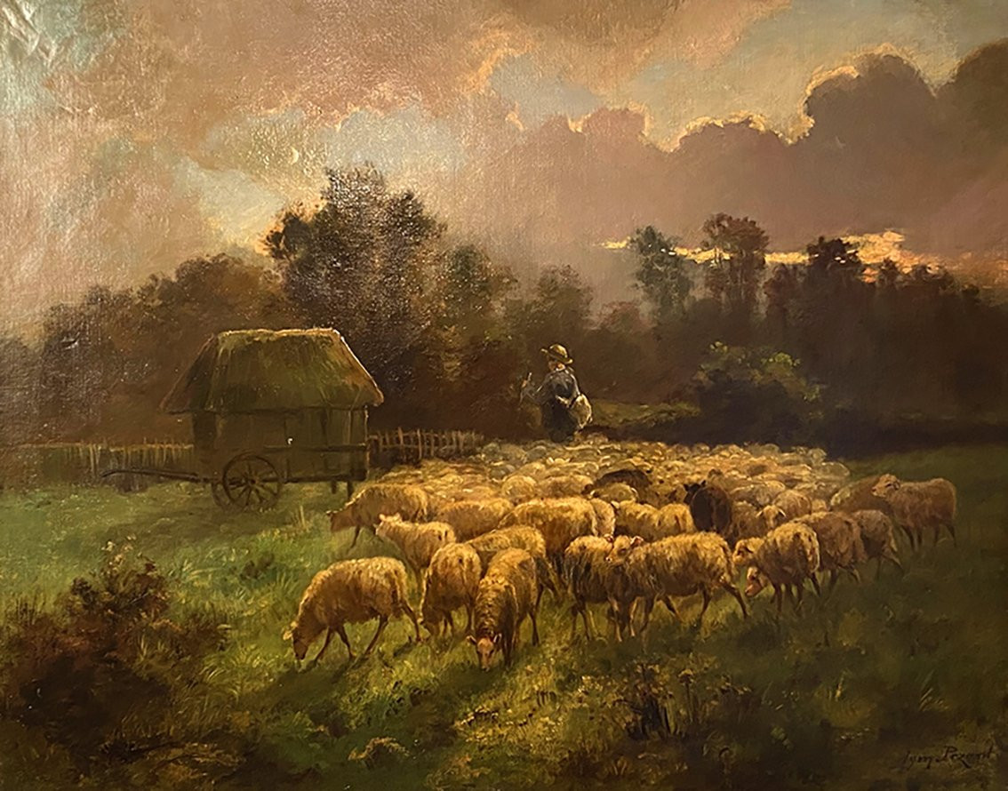Alexandre Aymar Pezant (1846 – 1916), « La rentrée du troupeau ». Grande huile sur toile.-photo-2