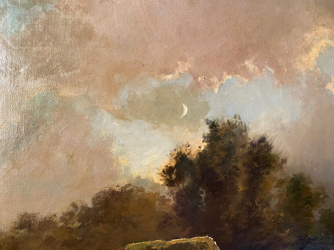 Alexandre Aymar Pezant (1846 – 1916), « La rentrée du troupeau ». Grande huile sur toile.-photo-1