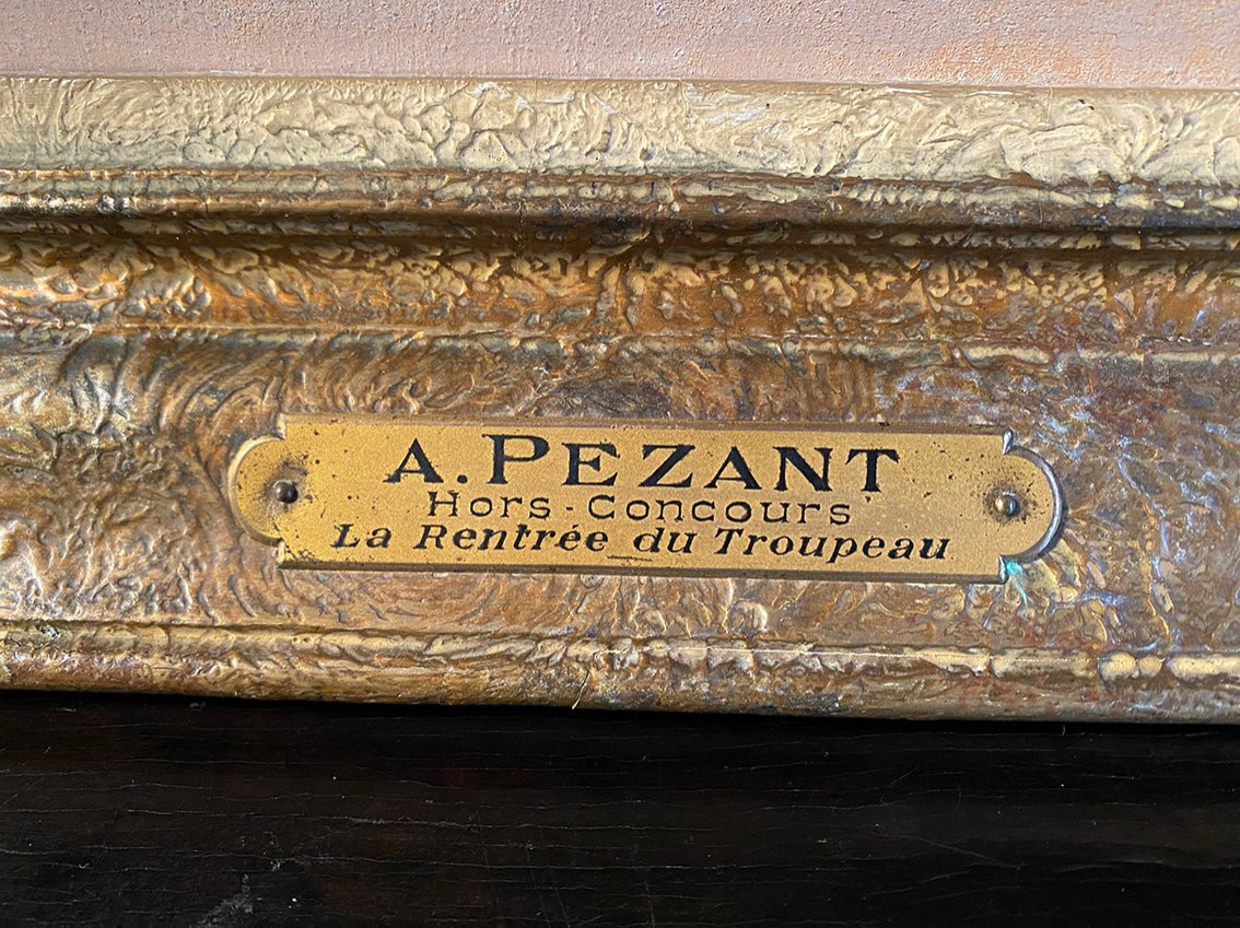 Alexandre Aymar Pezant (1846 – 1916), « La rentrée du troupeau ». Grande huile sur toile.-photo-5