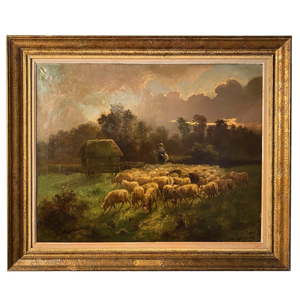Alexandre Aymar Pezant (1846 – 1916), « La rentrée du troupeau ». Grande huile sur toile.