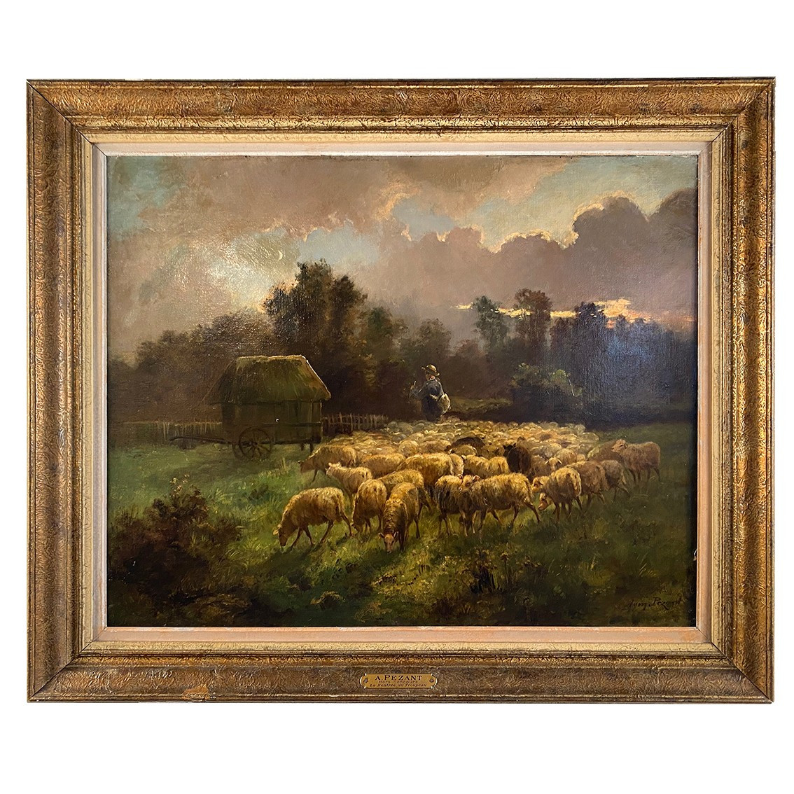 Alexandre Aymar Pezant (1846 – 1916), « La rentrée du troupeau ». Grande huile sur toile.