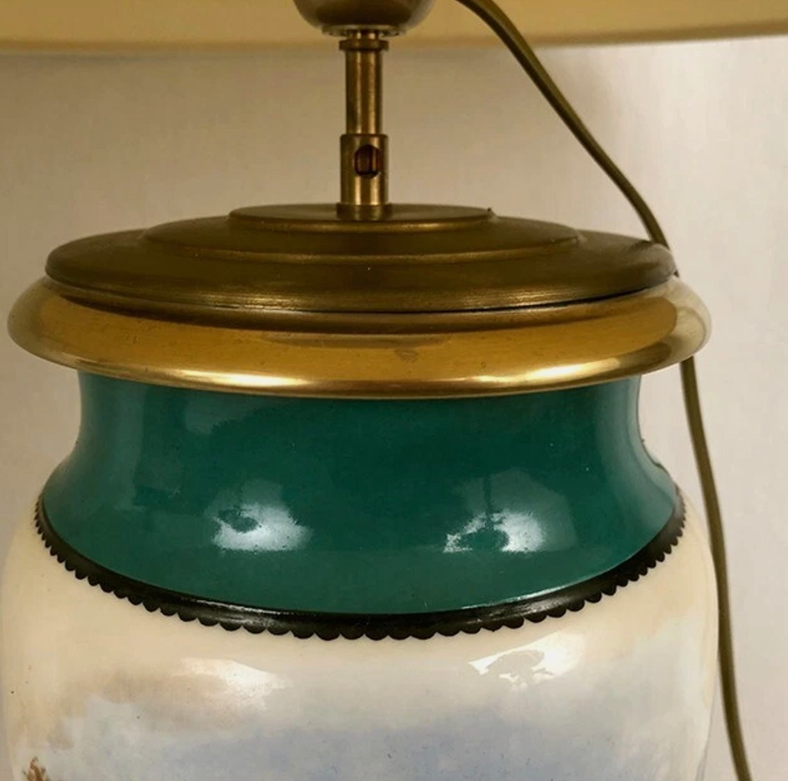 Large Pair Of 19th-century Polychrome Porcelain Vases Decorated With Landscapes, Mounted As Lamps-photo-1