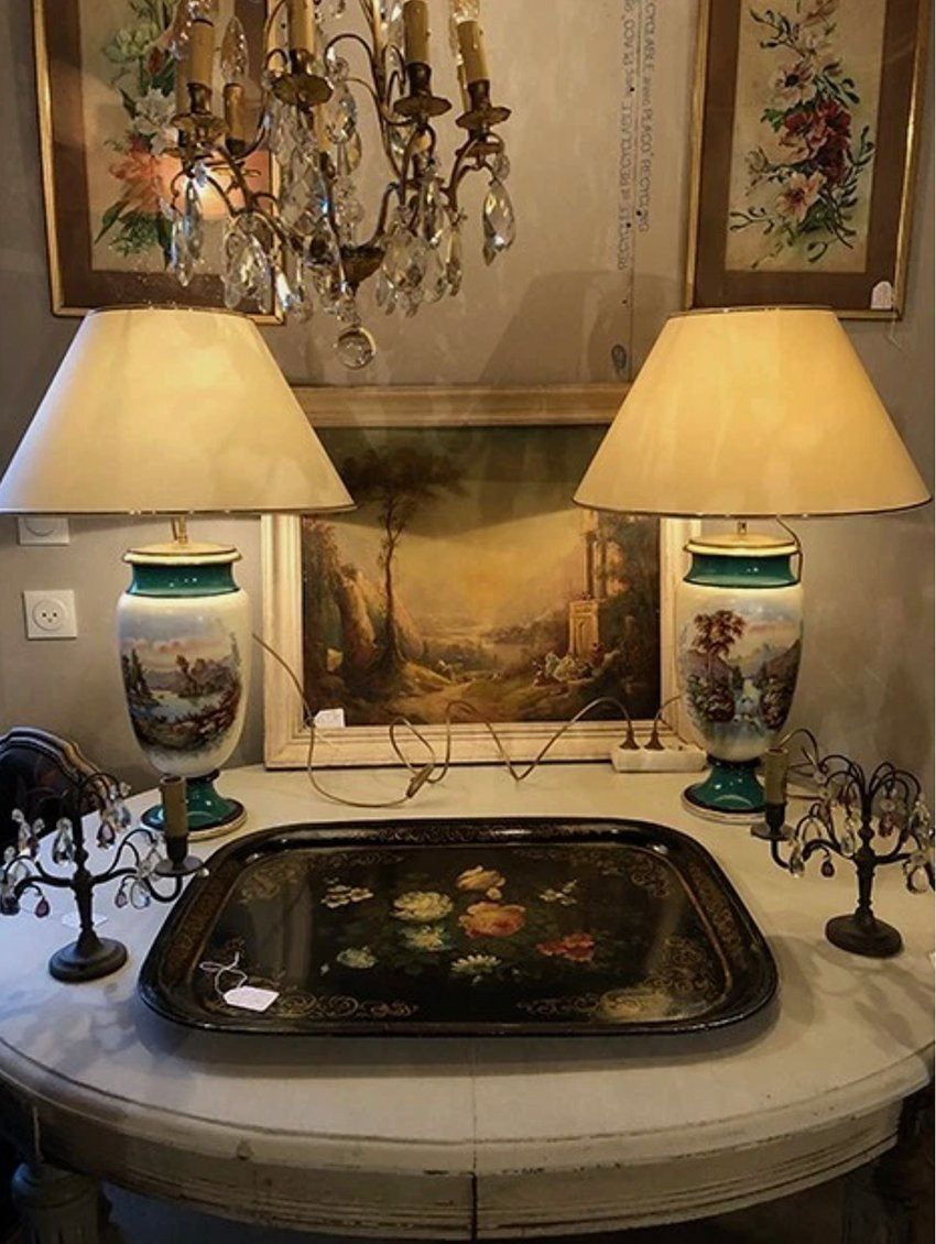 Large Pair Of 19th-century Polychrome Porcelain Vases Decorated With Landscapes, Mounted As Lamps-photo-3