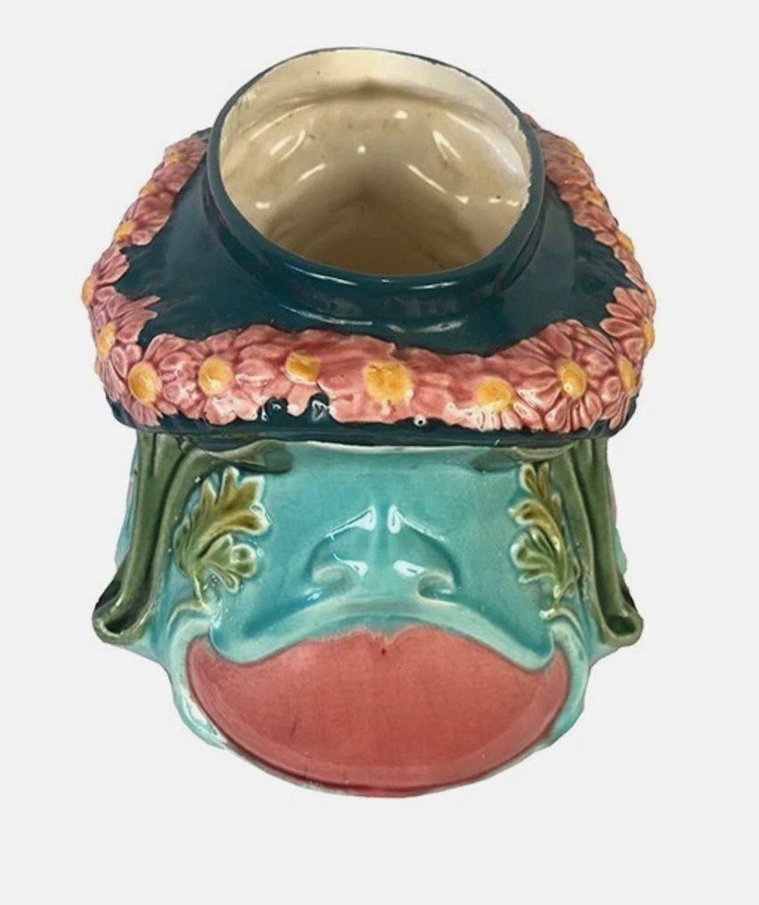 Jardinière en barbotine polychrome à décor de guirlande de fleurs-photo-4