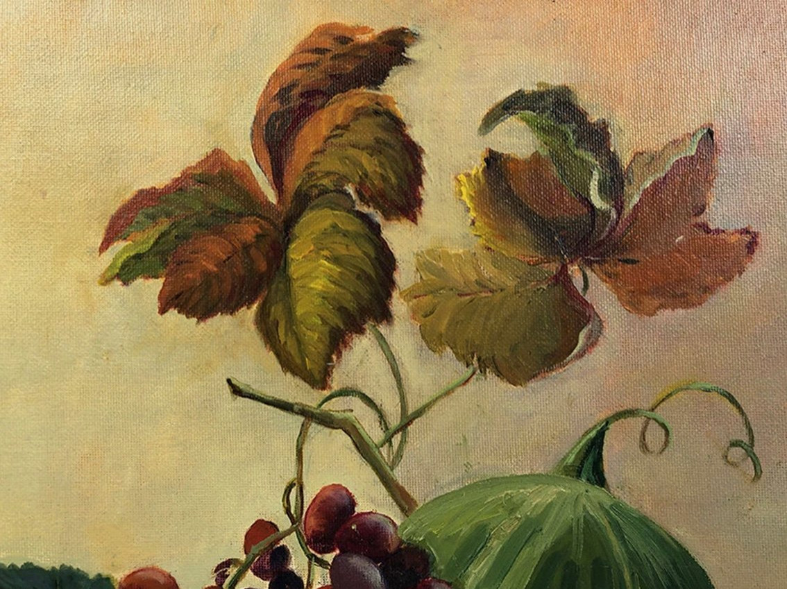 Fleurs et fruits, huile sur carton entoilé XXe-photo-1