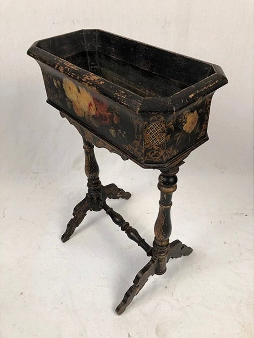 Planter In Blackened Wood With Painted Flowers, Napoleon III Period-photo-4
