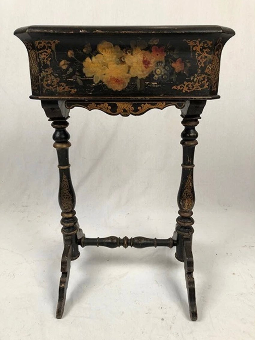 Planter In Blackened Wood With Painted Flowers, Napoleon III Period-photo-1