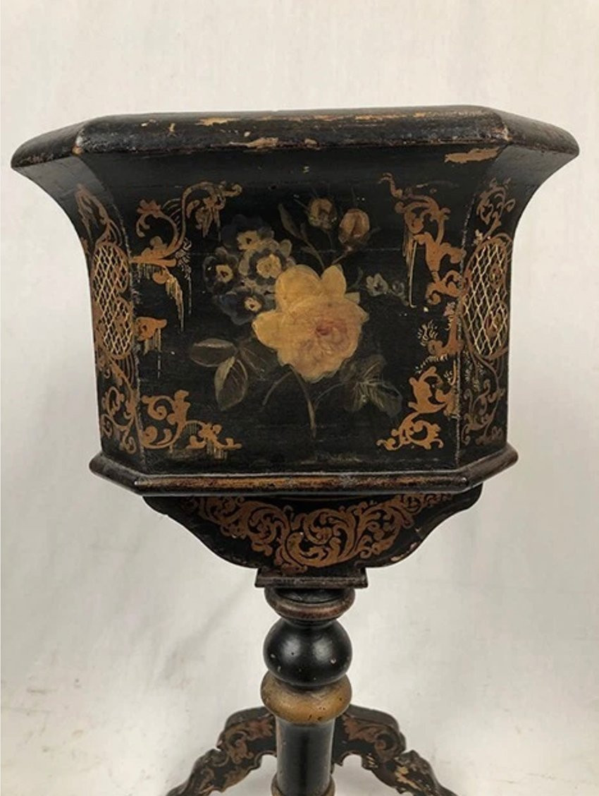 Planter In Blackened Wood With Painted Flowers, Napoleon III Period-photo-4