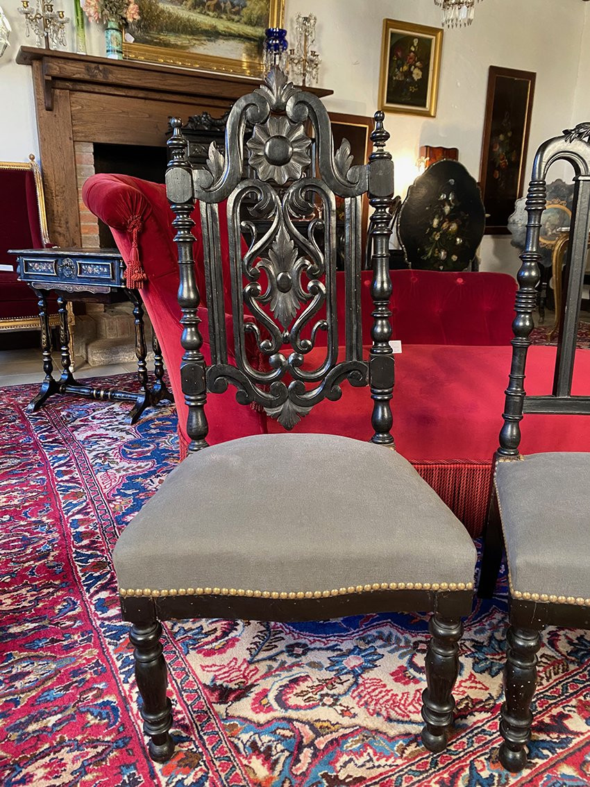 Faux Napoleon III Low Chairs In Blackened Wood-photo-3