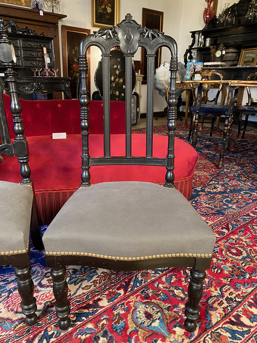 Faux Napoleon III Low Chairs In Blackened Wood-photo-4