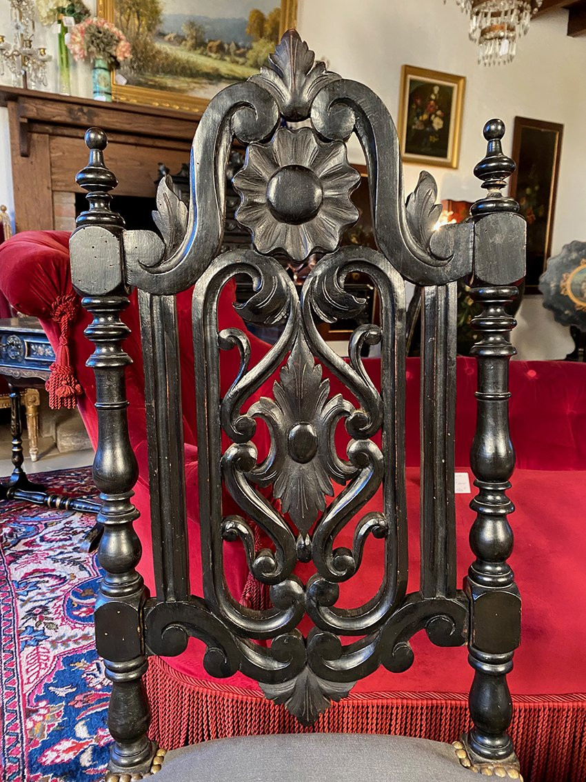 Faux Napoleon III Low Chairs In Blackened Wood-photo-1