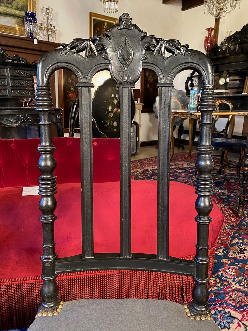 Faux Napoleon III Low Chairs In Blackened Wood-photo-2