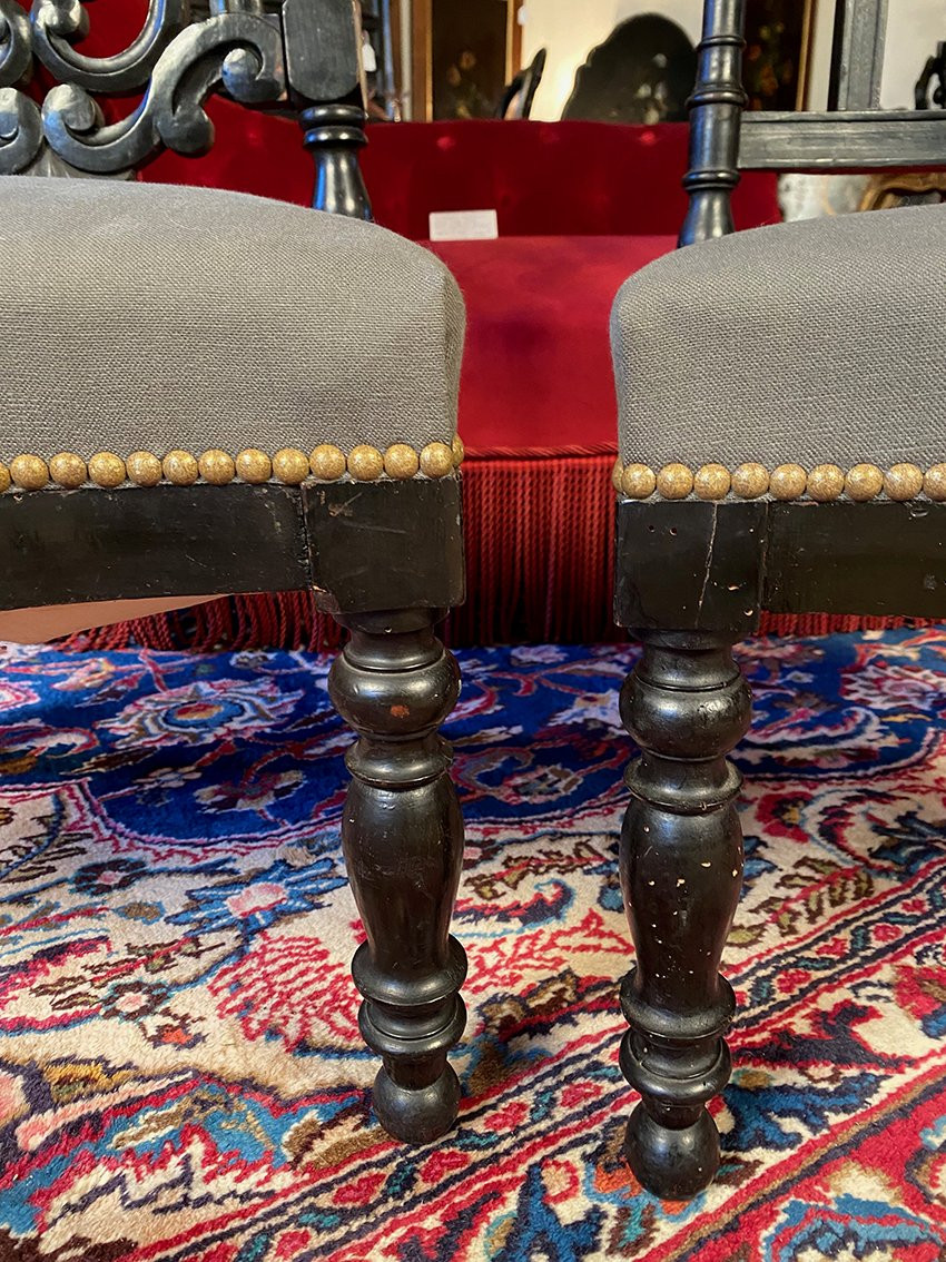 Faux Napoleon III Low Chairs In Blackened Wood-photo-3