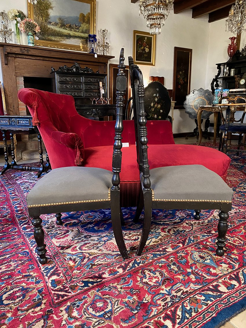 Faux Napoleon III Low Chairs In Blackened Wood-photo-4