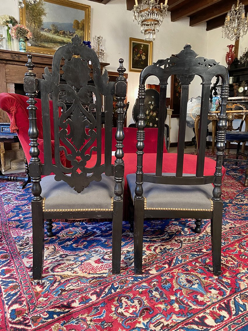 Faux Napoleon III Low Chairs In Blackened Wood-photo-5