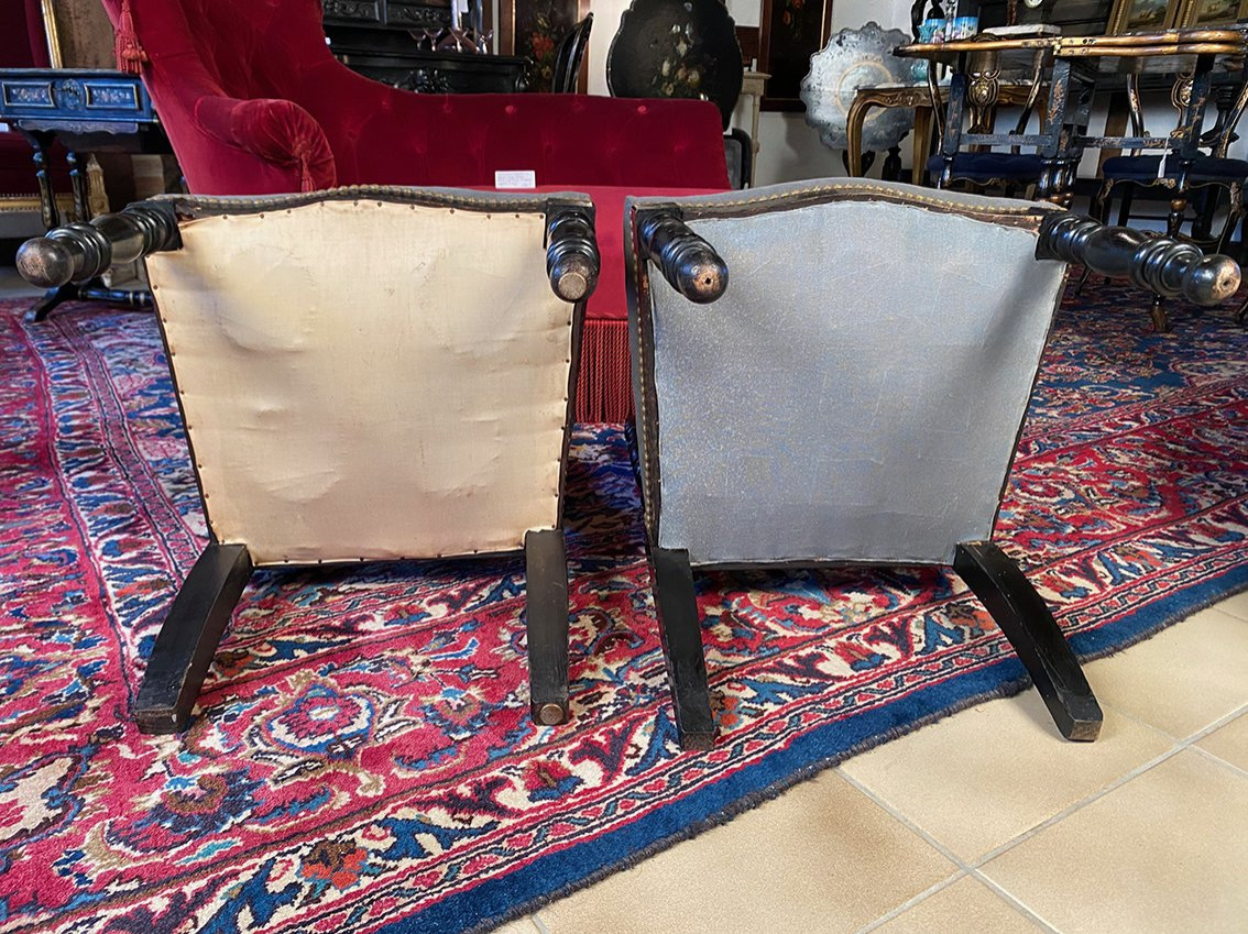 Faux Napoleon III Low Chairs In Blackened Wood-photo-6