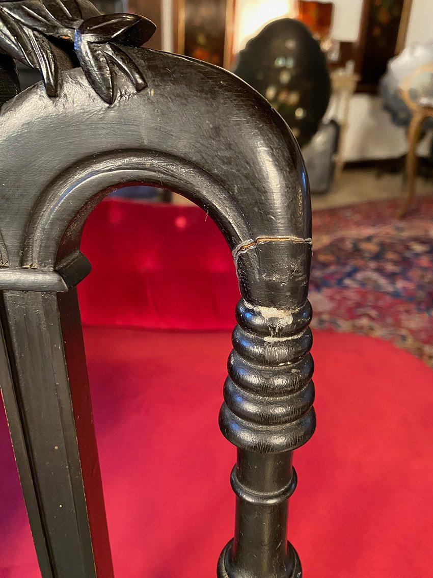 Faux Napoleon III Low Chairs In Blackened Wood-photo-7