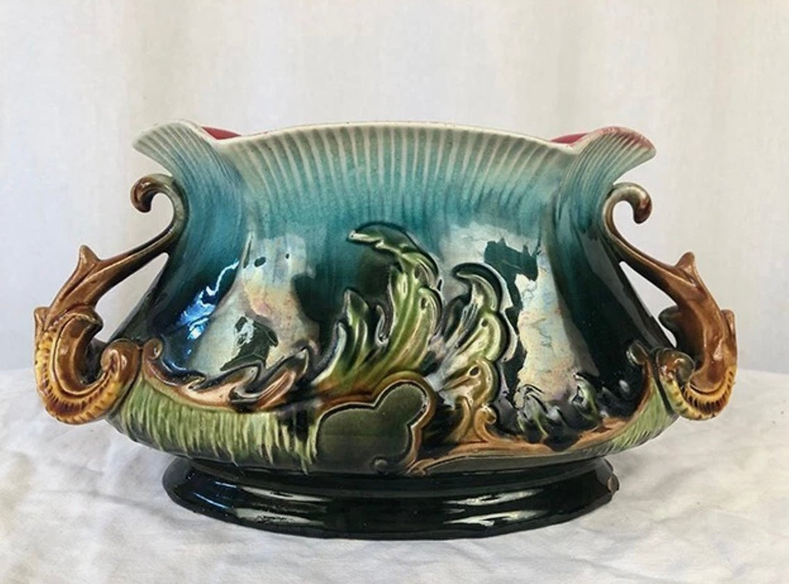 Petite jardinière en barbotine polychrome-photo-2