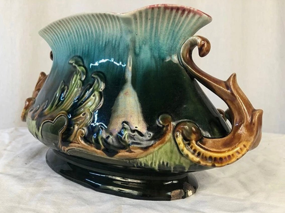 Petite jardinière en barbotine polychrome-photo-3