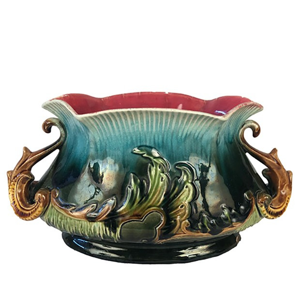Petite jardinière en barbotine polychrome