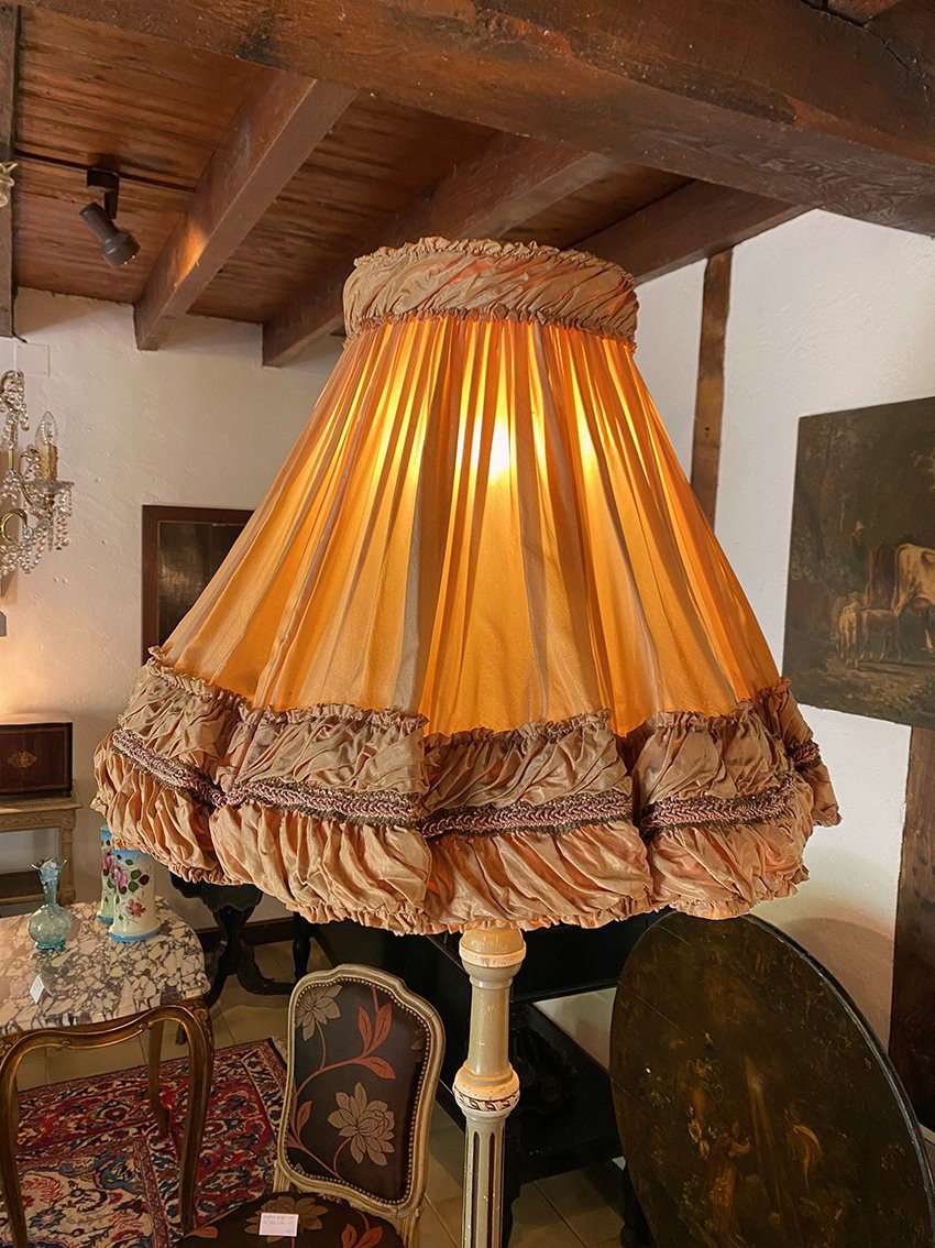 Louis XVI Style Floor Lamp In Grey Lacquered Wood-photo-2