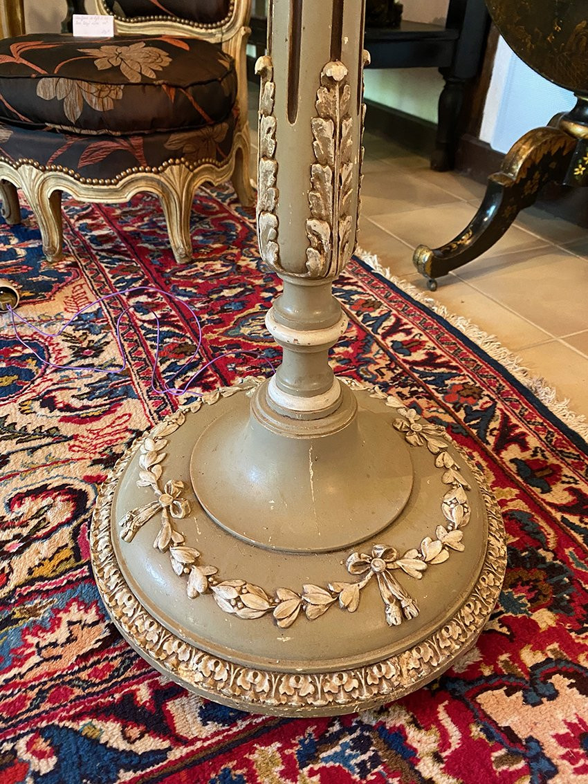 Louis XVI Style Floor Lamp In Grey Lacquered Wood-photo-4