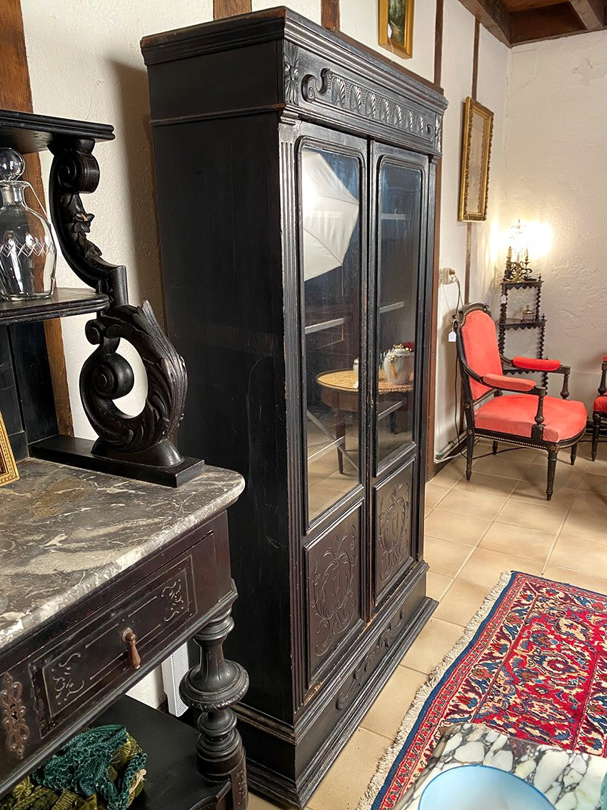 Blackened Wooden Display Case, Late 19th Or Early 20th Century-photo-1